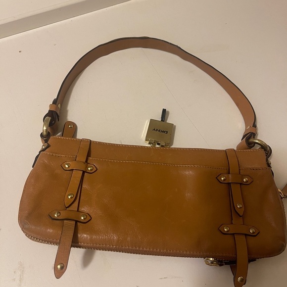 Dkny Leather Light Brown Handbag Zip Up with gold locks for kays - Picture 2 of 16